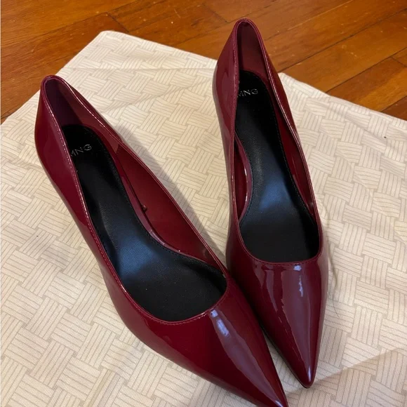 Mango Women's Wine Patent Pointed-Toe Pumps - Picture 2 of 5